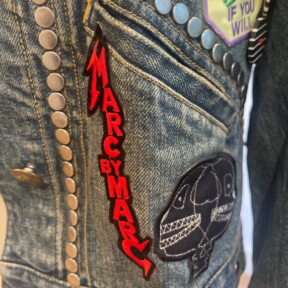 MARC JACOBS RARE Indigo Denim Studded Smashing Starlets Cropped Jacket  Size XS - Picture 4 of 10